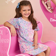 Vestido Infantil Pampili Tule e Paetê Rosa Neon