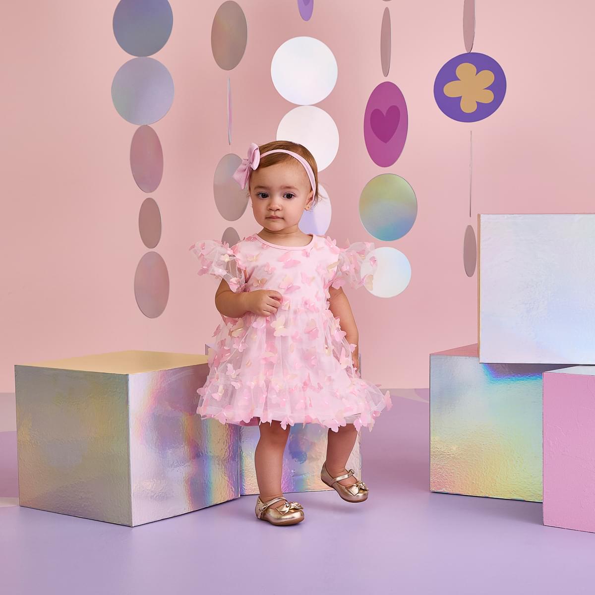 Sapatilha Infantil Pampili Mini Angel Laço e Strass Dourada