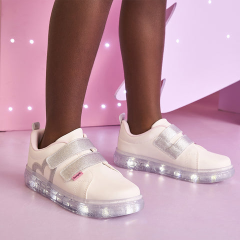 Tênis de Led Pampili Sneaker Luz Coração Icônico Branco e Prata