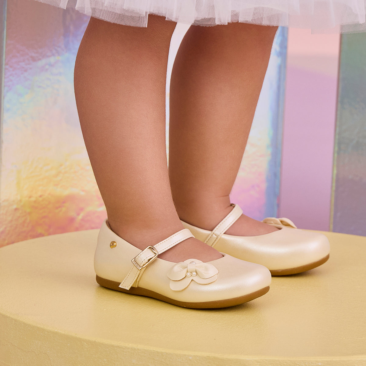 Sapato Infantil Pampili Mini Angel com Laço Pérola Nude