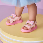 Sandália Papete Infantil Pampili Petit Listras Branca Off White Rosa