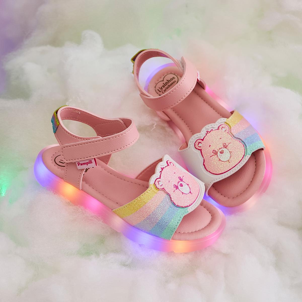 Sandália de Led Infantil Pampili Lulli Ursinhos Carinhosos Rosa