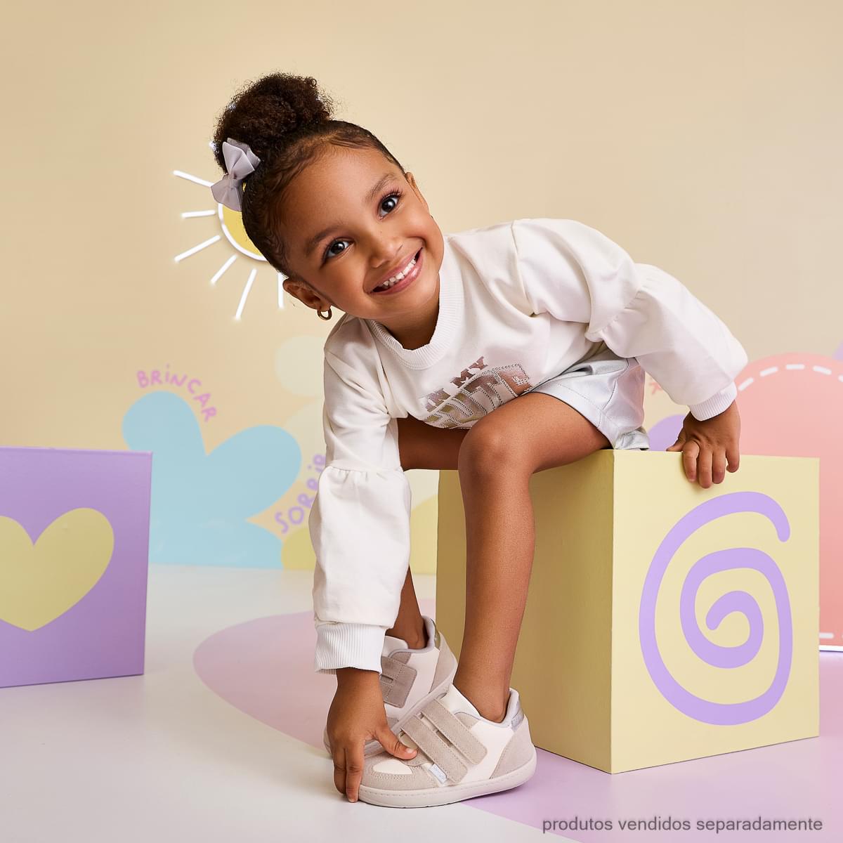 Tênis Infantil Feminino Pampili Sophie Perfuros Branco Cinza