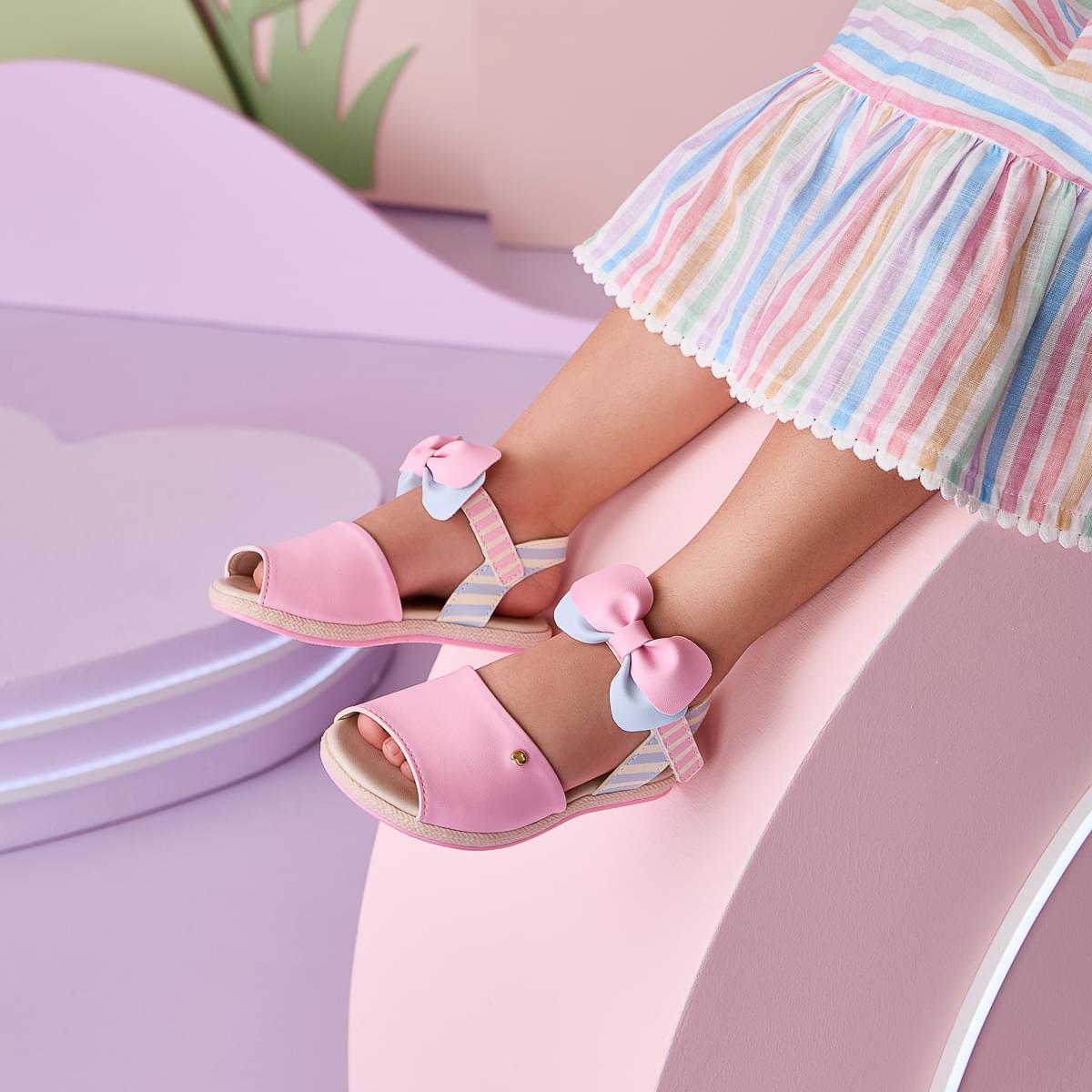 Sandália Infantil Espadrille Pampili Lala Listras Rosa e Azul