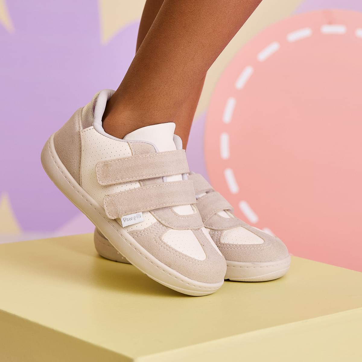 Tênis Infantil Feminino Pampili Sophie Perfuros Branco Cinza