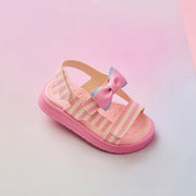 Sandália Papete Infantil Pampili Petit Listras Branca Off White Rosa