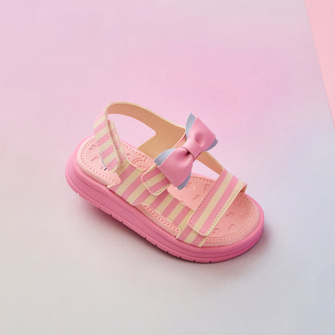 Sandália Papete Infantil Pampili Petit Listras Branca Off White Rosa