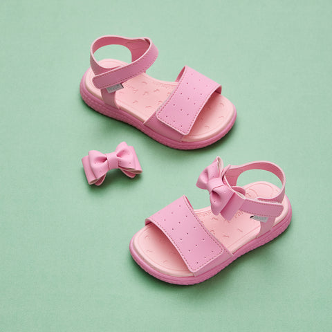Sandália Papete Infantil Pampili Bia Laço Removível Rosa Claro