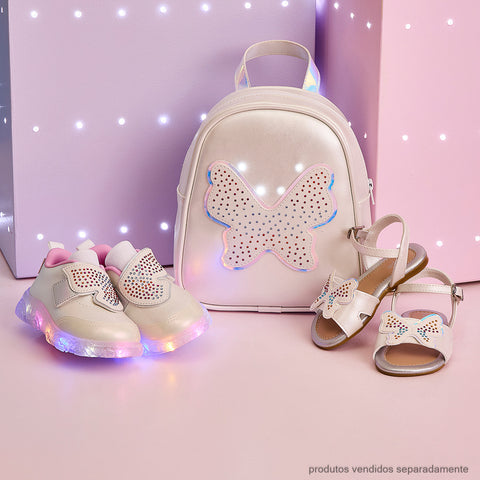 Tênis de Led Infantil Feminino Liz Luz Asa de Borboleta com Strass Branco