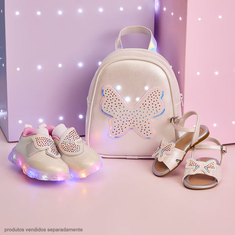 Mochila de Led Infantil Pampili Borboleta Perolada Branca