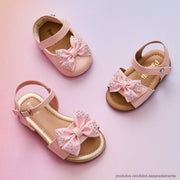 Sandália Infantil Pampili Mili Laço com Glitter Rosa Claro