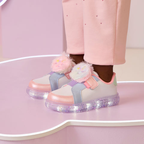 Tênis de Led Infantil Feminino Pelúcia Unicórnio Candy Colors