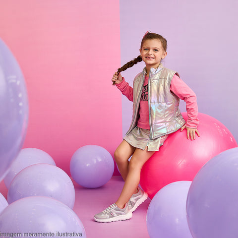 Tênis Infantil Feminino Bubble Telado Metálico Prata