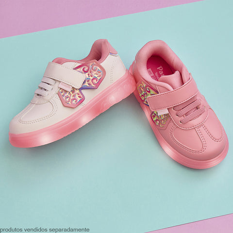 Tênis de Led Infantil Feminino Sneaker Luz Asa Borboleta Rosa