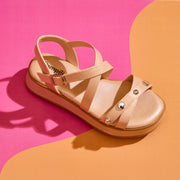 Sandália Infantil Feminina Alana Flatform Tiras Cruzadas Nude