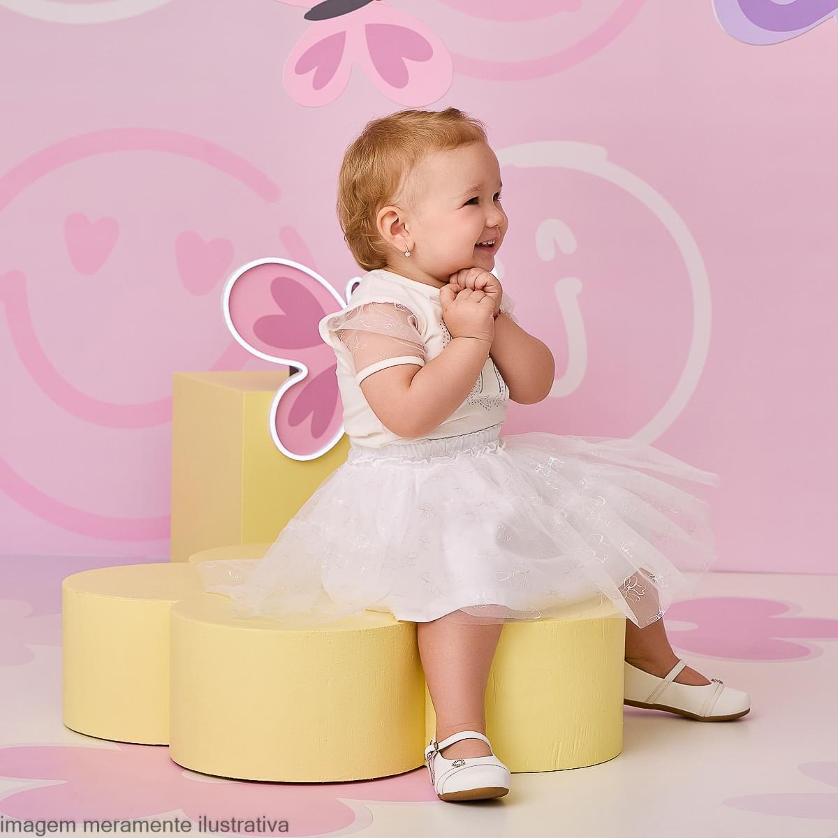 Saia Infantil Feminina Tutu Laço Off White