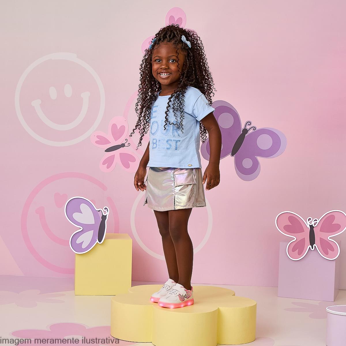 Short Saia Infantil Feminino Mini Prata Holográfico