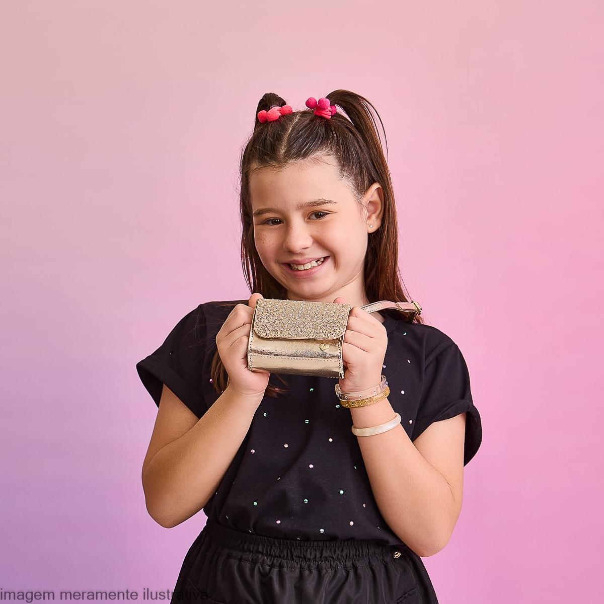 Bolsa Infantil Feminina Strass Dourada