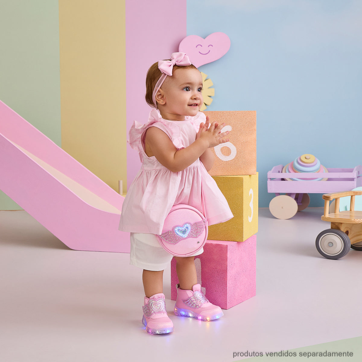 Tênis de Led Infantil Pampili Liz Asa Rosa