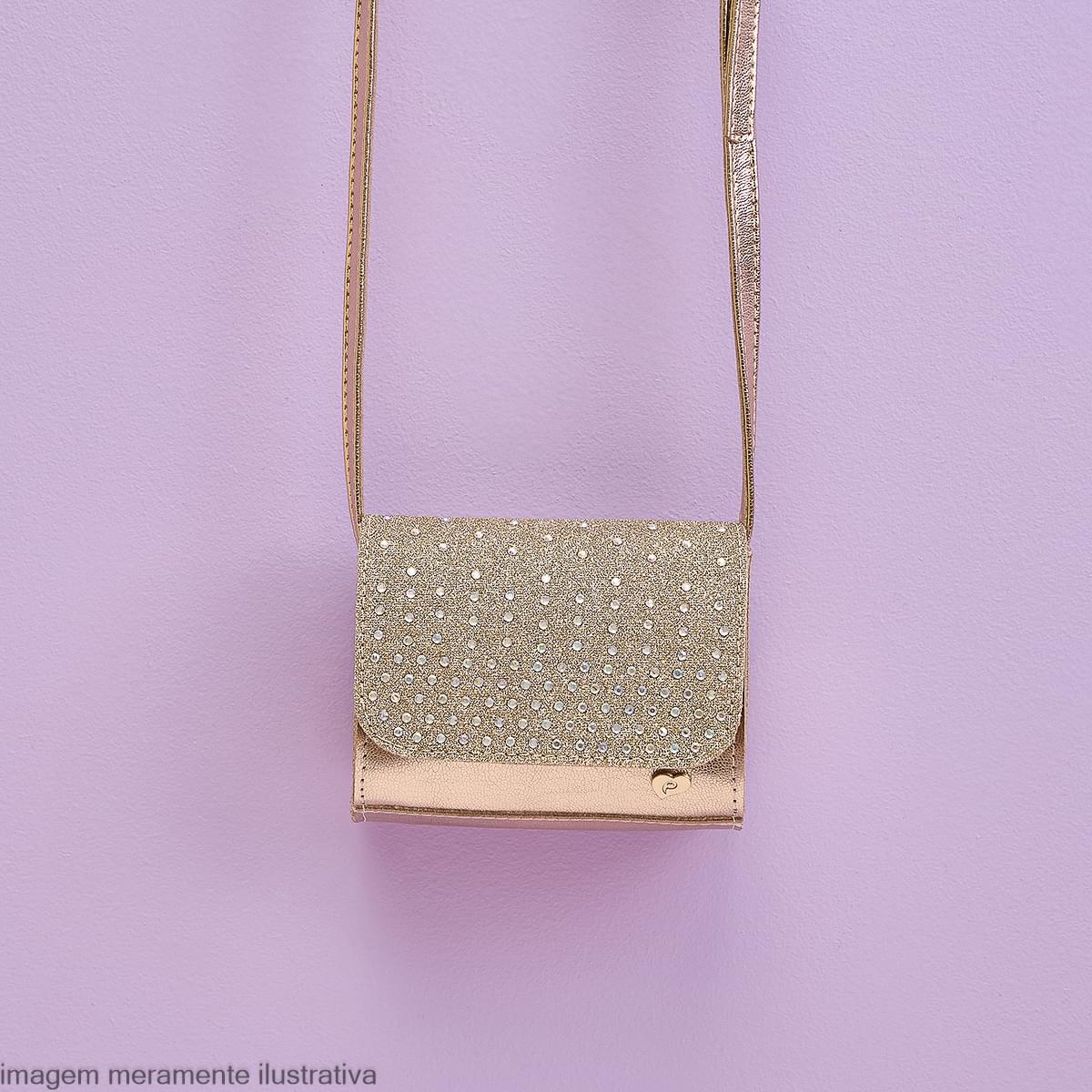 Bolsa Infantil Feminina Strass Dourada