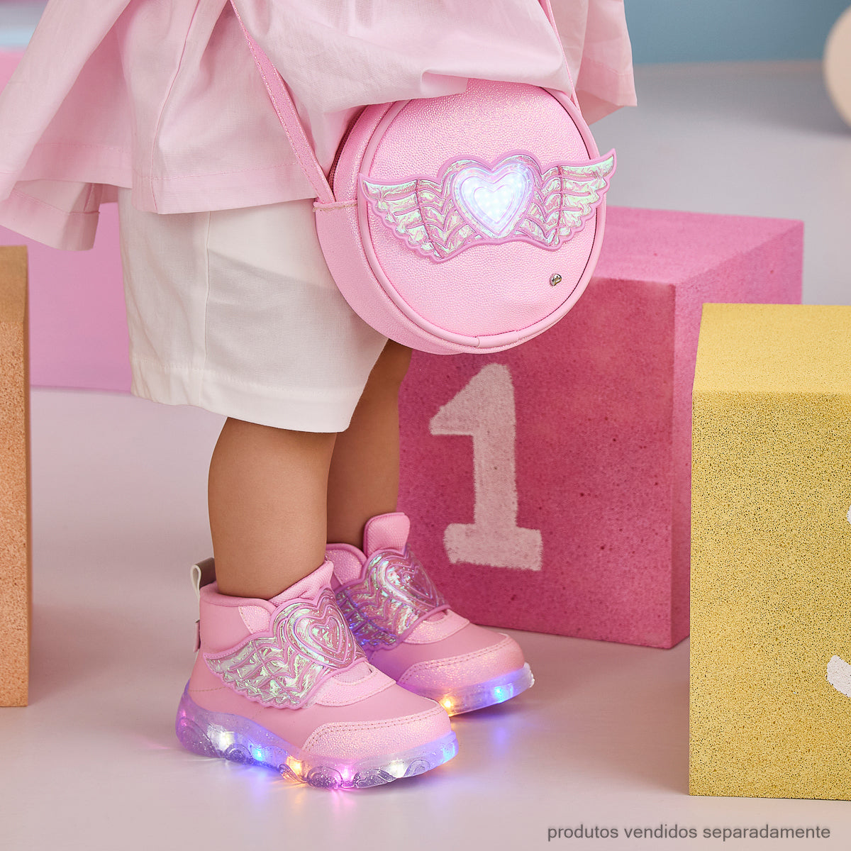 Tênis de Led Infantil Pampili Liz Asa Rosa