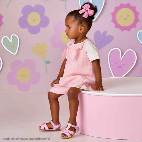 Presilha de Cabelo Pampili Laço de Linho com Mini Pérolas Rosa
