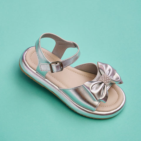Sandália Infantil Pampili Cora Flatform Laço com Pérolas Prata