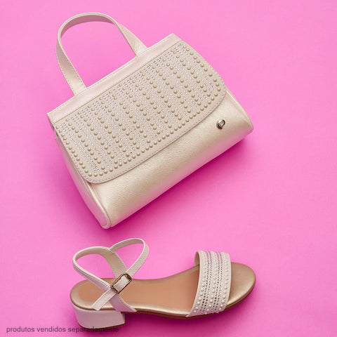 Sandália com Salto Infantil Pampili Pérolas e Strass Nude