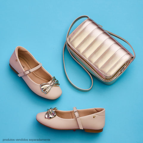 Sapato Infantil Pampili Ballet Laço Cromado Nude