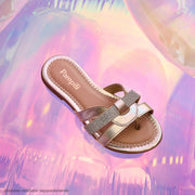 Sandália Rasteira Infantil Pampili Cherrie Tiras com Hotflix Dourada