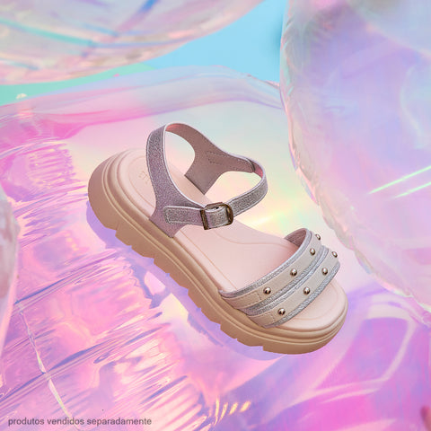 Sandália Infantil Feminina Day Chuncky Tachas Nude Prata