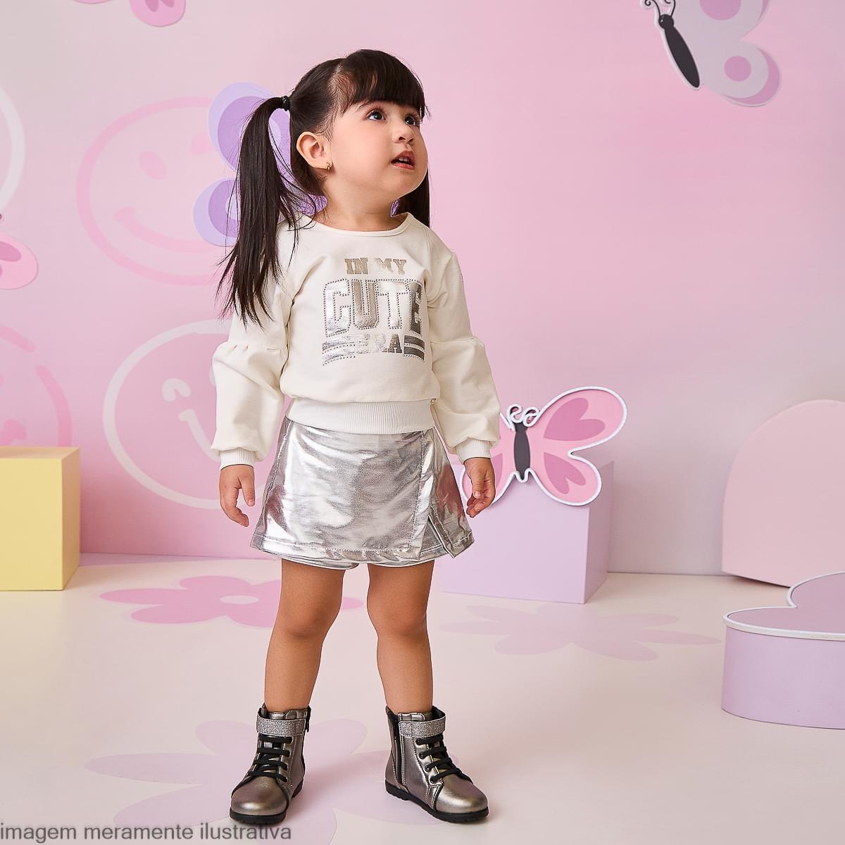 Short Saia Infantil Feminino Prata Metálico