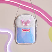 Bolsa de Led Infantil Pampili Borboleta e Glitter Flocado Prata e Branca