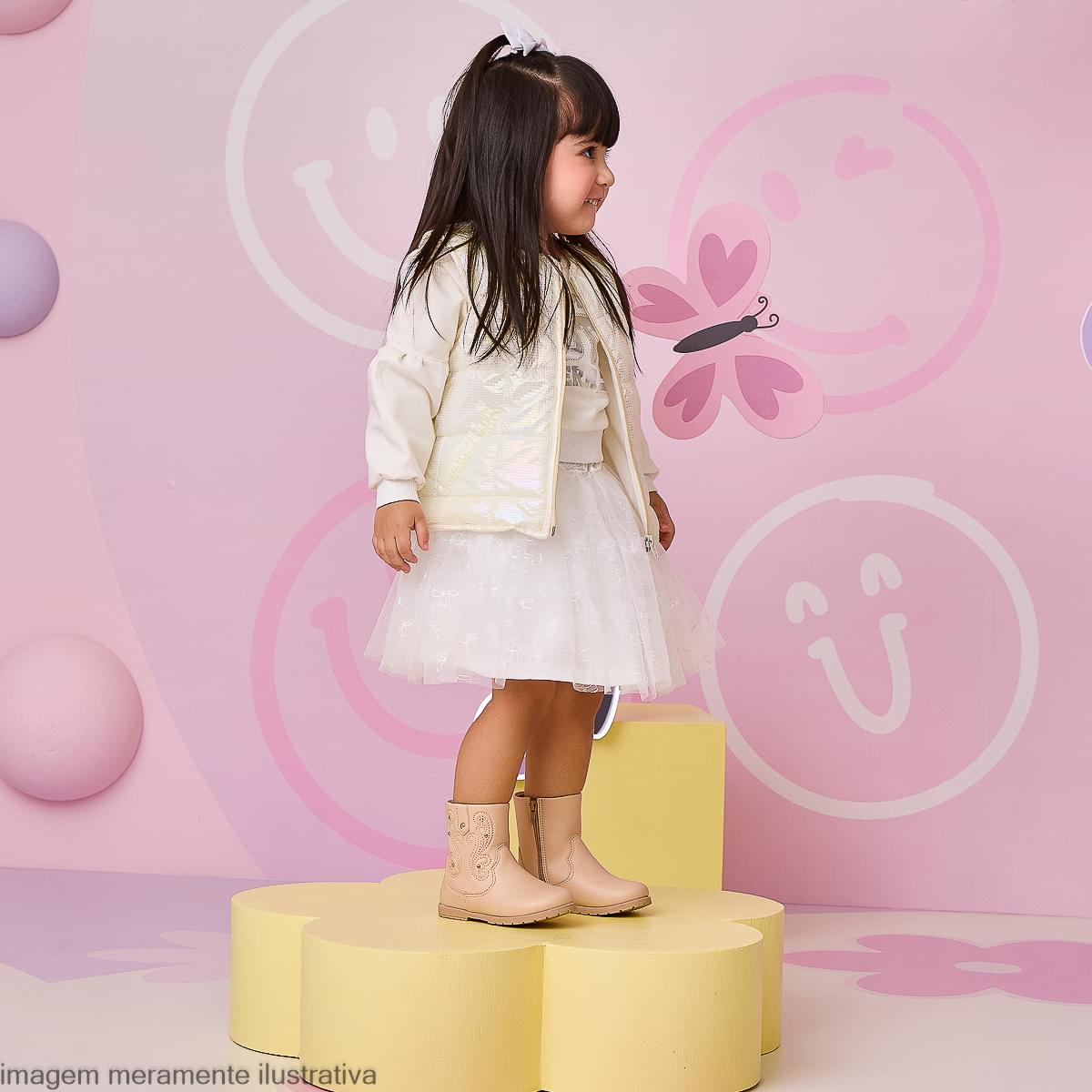Saia Infantil Feminina Tutu Laço Off White