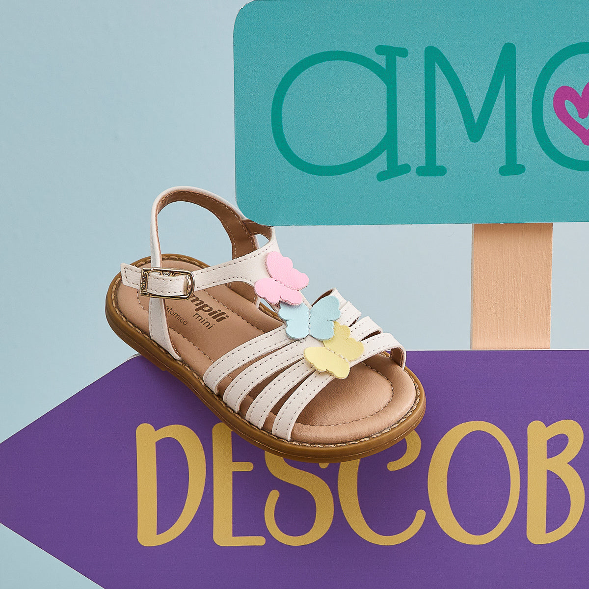 Sandália Infantil Pampili Mini Maitê Borboletas Branca