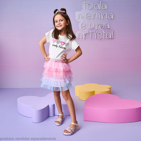 Saia de Tule Infantil Pampili Babados Colorida