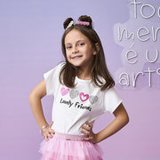 Camiseta Infantil Pampili Cetim Lovely Friends Off White