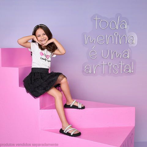 Saia de Tule Infantil Pampili Strass Preta