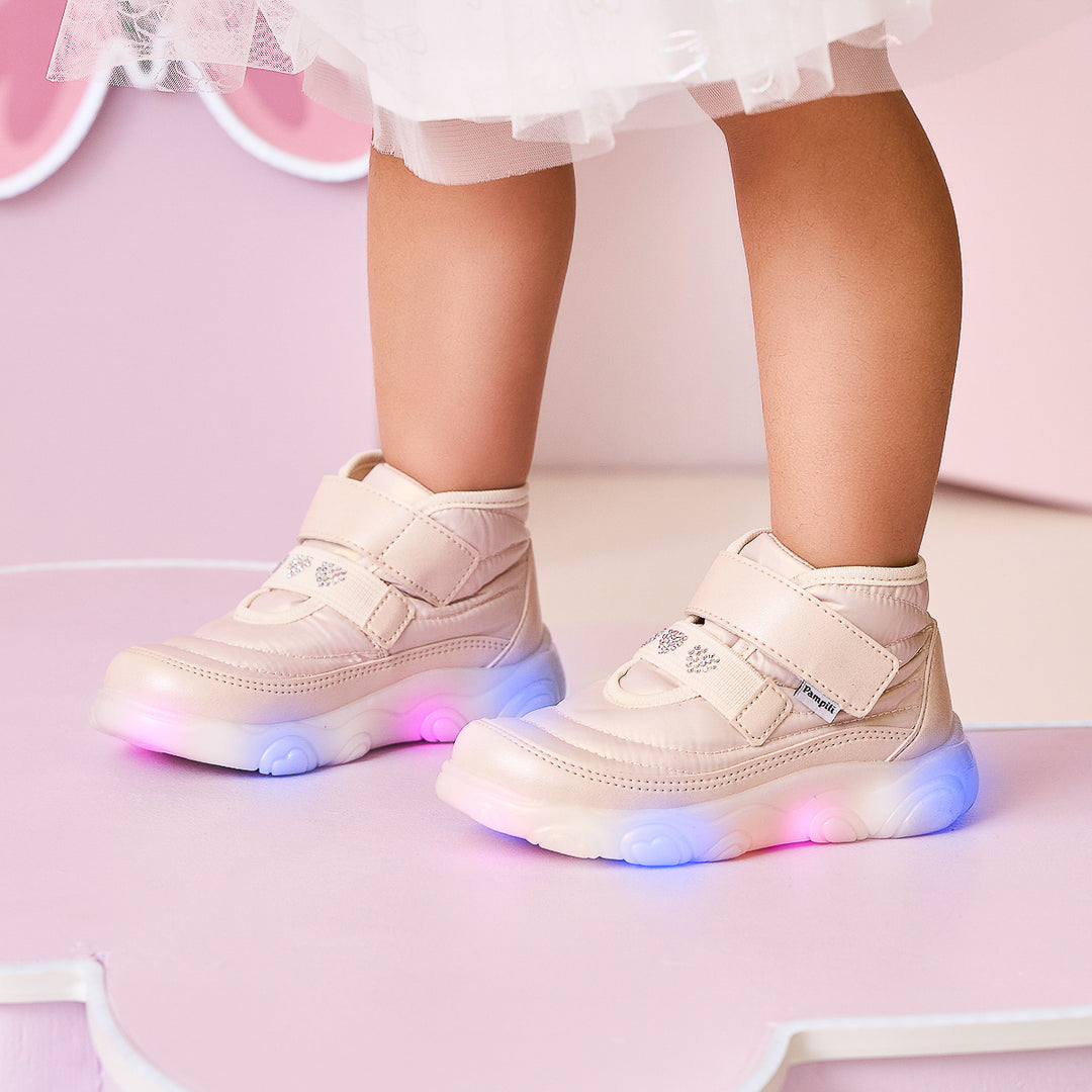 Tênis de Led Infantil Feminino Pampili Liz Luz Comfy Nude