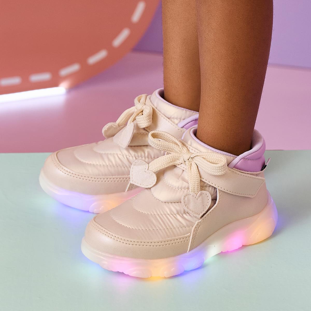 Tênis de Led Infantil Pampili Liz Luz Comfy Nude