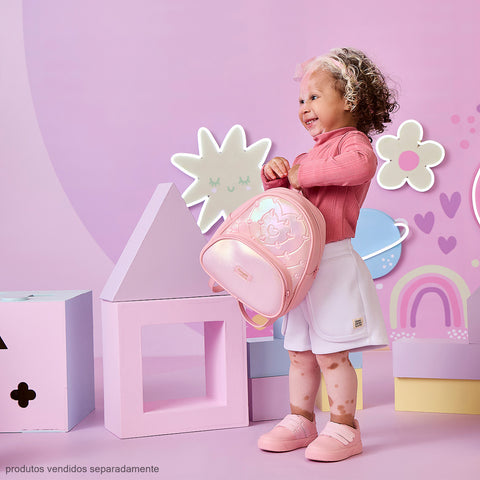 Mochila Infantil Pampili Matelassê Coração Rosa Glace