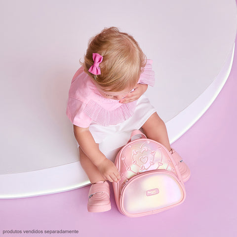 Mochila Infantil Pampili Matelassê Coração Rosa Glace