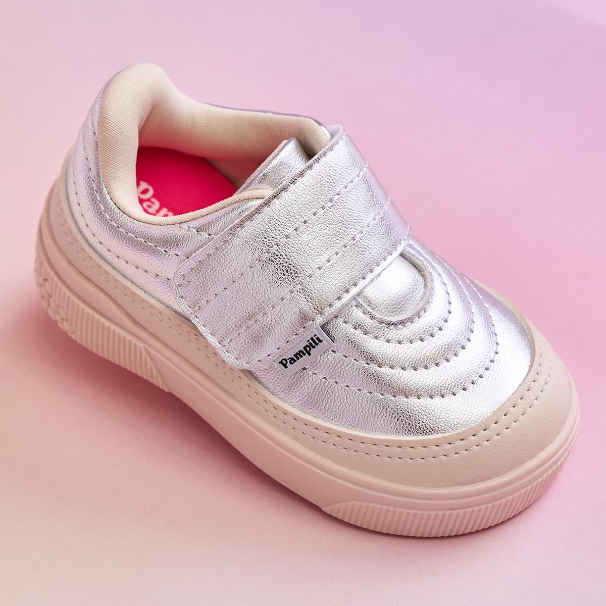 Tênis Infantil Feminino Pampili Yumi Matelassê Prata