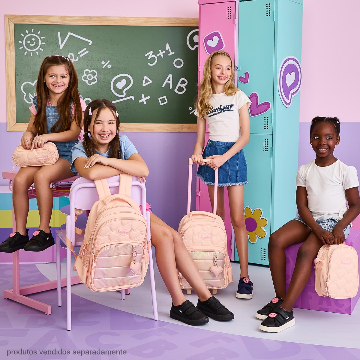 Mochila de Rodinha Infantil Escolar Pampili Coração Salmão