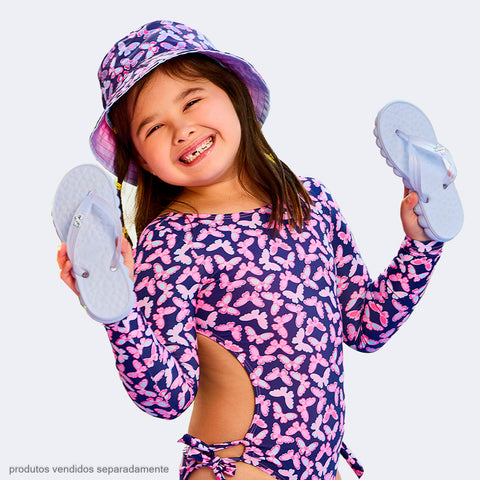 Maiô Infantil Pampili Manga Longa Borboletas Azul Marinho