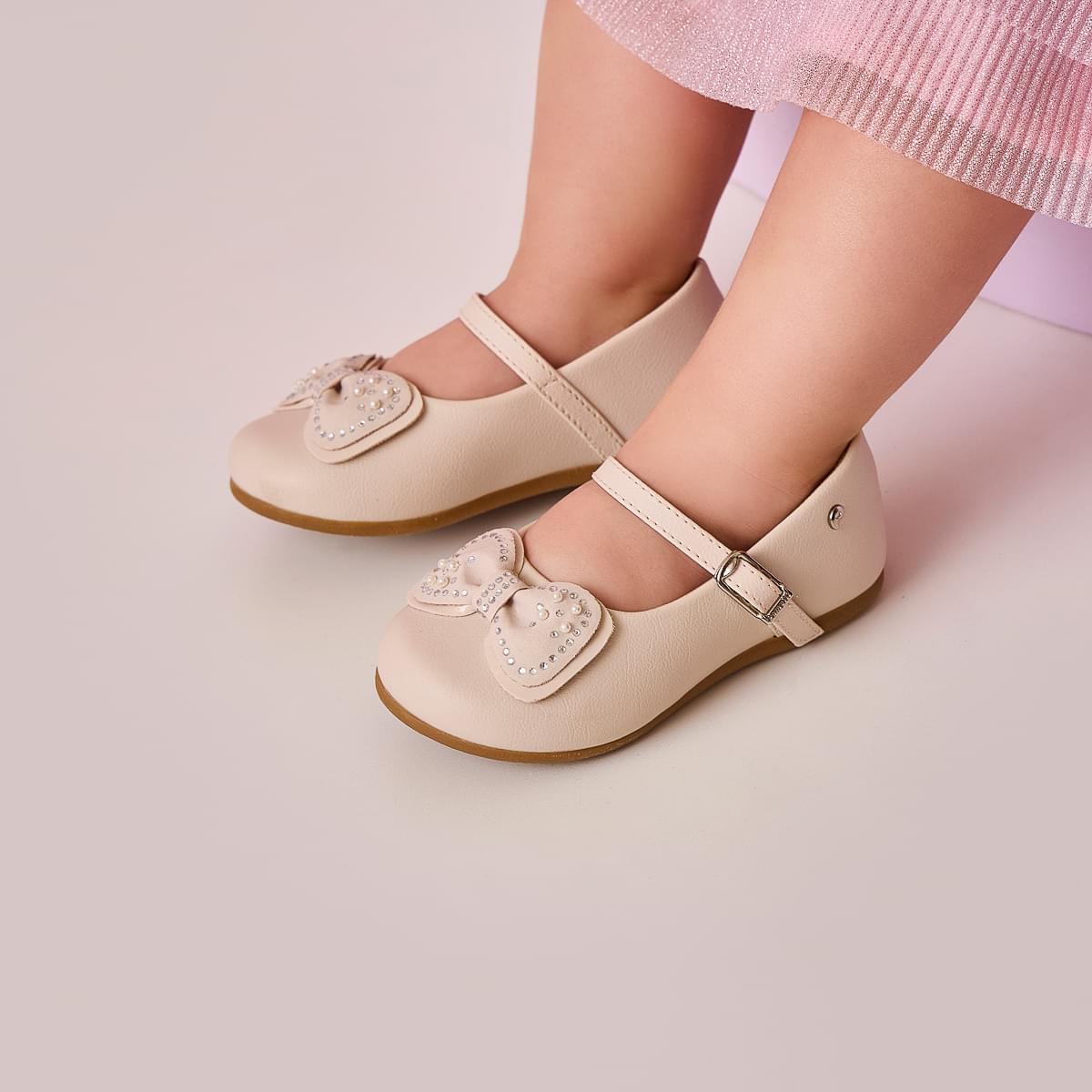 Sapato Infantil Feminino Mini Angel Duplo Laço Nude