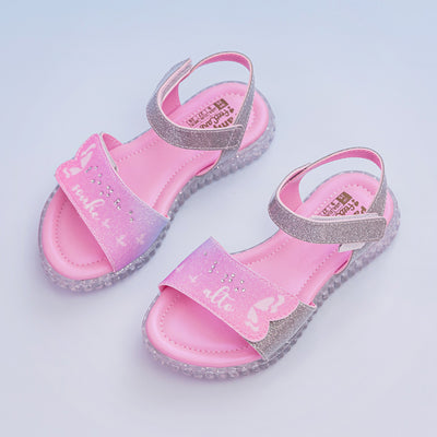 Sandália Papete Infantil Pampili Candy Corações Diversos Braile Degradê Rosa e Prata - sandália com strass braille