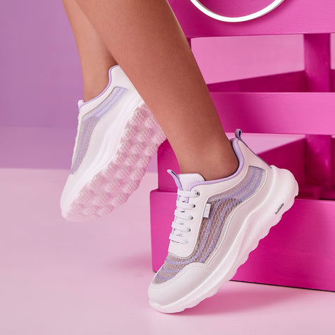 Tênis Infantil Feminino Bubble Malha Respirável Branco e Lilás