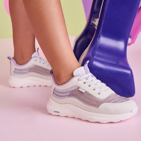 Tênis Infantil Feminino Bubble Malha Respirável Branco e Lilás
