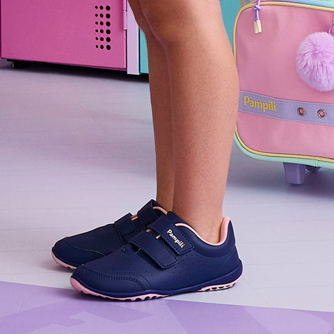 Tênis Infantil Pampili Honey Escolar Fecho Duplo Azul Marinho
